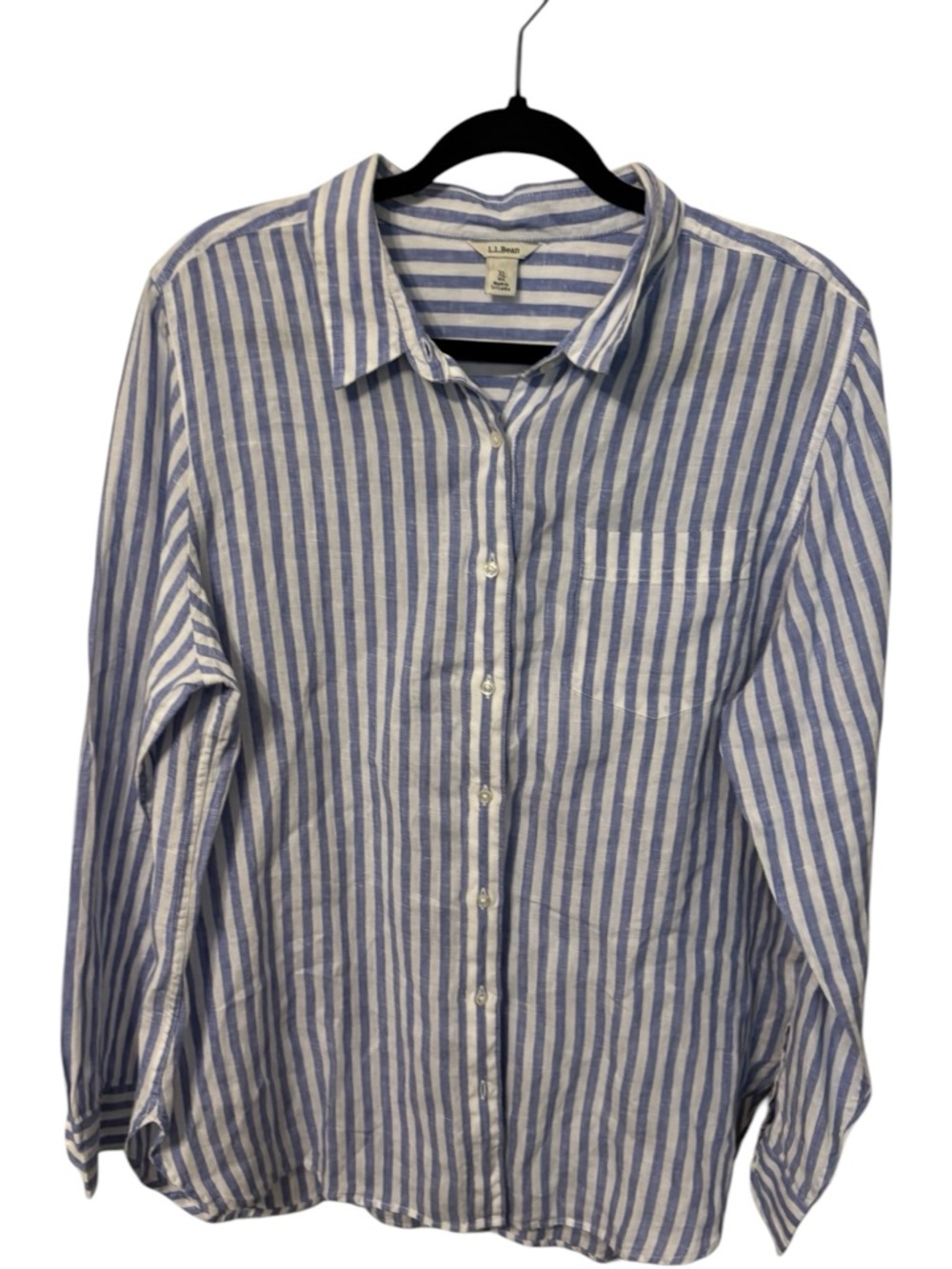 L.L. Bean Blue and White Striped Button-Up Linen Top in Size XL